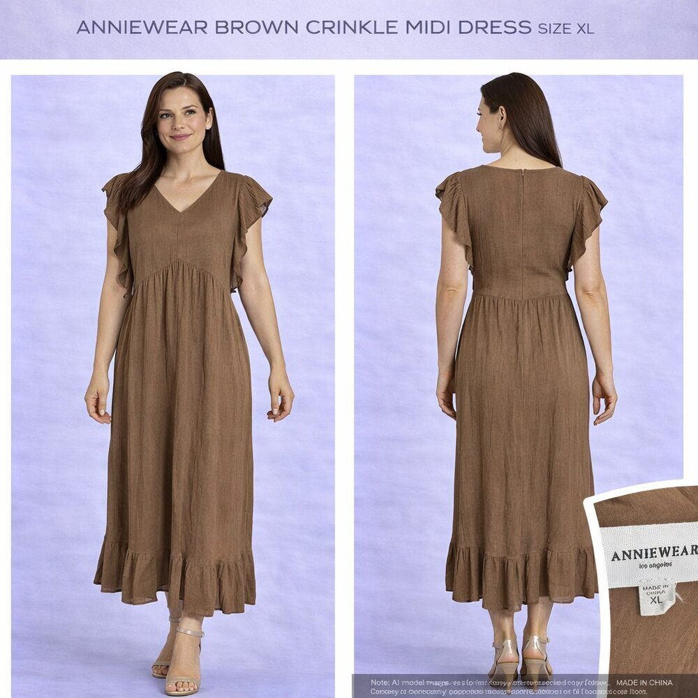 Anniewear Brown Crinkle Midi Dress XL